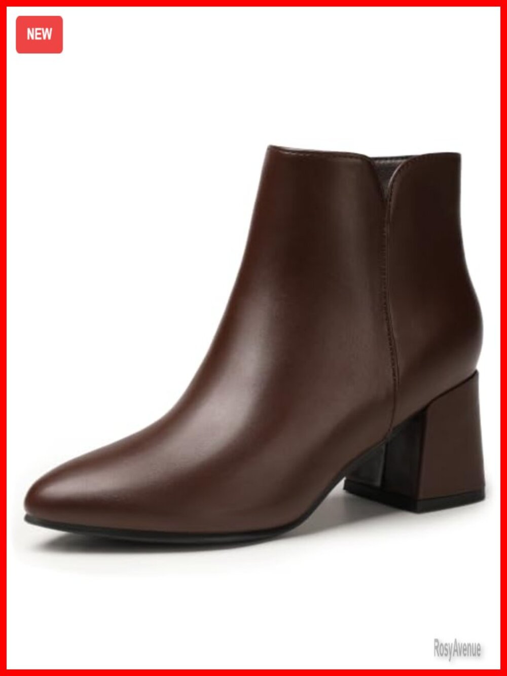 Pointed Toe Ankle Booties Chunky Block Low Heel Side Zip